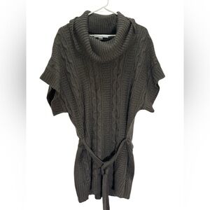 XXI Women’s Long Sweater L Brown Open Knit Cowl Neck Short Sleeve Belted